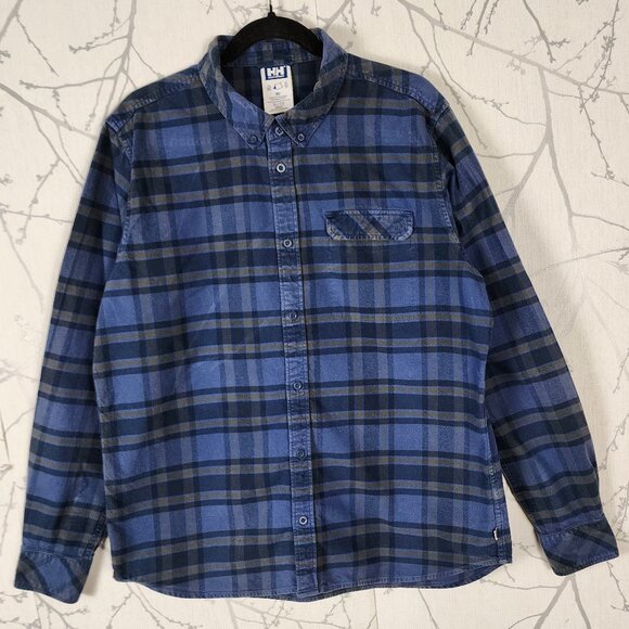 Helly Hansen Blue Plaid 100% Cotton Flannel Shirt - Picture 1 of 5